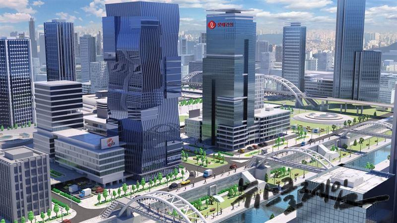 가상공간인 메타폴리스 내 구현한 롯데건설 건물 이미지. 롯데건설 제공