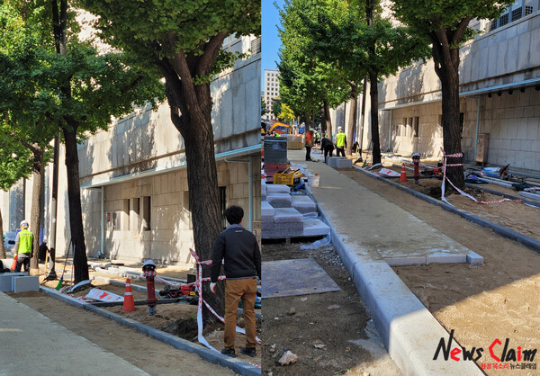 22일 서울 광화문 세종문회환 옆 인도 모습. 사진=박명규 기자