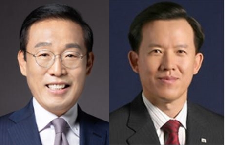 삼성전자 김기남 신임 회장(왼쪽)과 최현만 미래에셋증권 회장