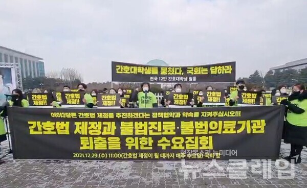 29일 오전 국회 앞 대한간호협회 '간호법 제정과 불법진료 불법의료기관 퇴출 위한 수요집회'. 사진=박명규 기자