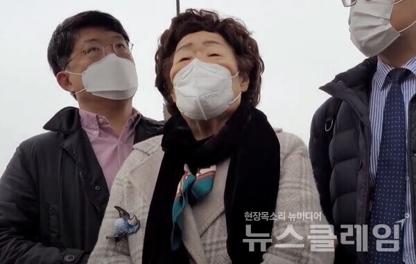 25일 문재인 대통령에게 위안부 문제의 유엔 고문방지위원회(CAT) 회부를 촉구하는 서한을 전달하기 위해 청와대를 찾은 일본군 위안부 피해자 이용수 할머니. 사진=김서윤 기자