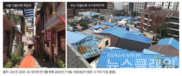 건물단위 쪽방촌과 마을단위 주거취약지역 비교. 사진=국토연구원