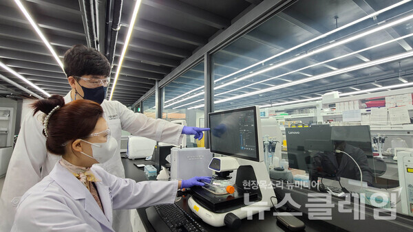 아피셀테라퓨틱스의 연구원들이 차세대 세포치료제 개발을 위해 연구에 몰두하고 있다. 사진=대웅제약
