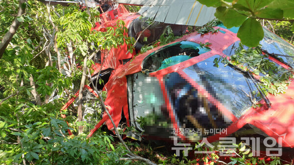 16일 오전 9시쯤 경남 거제시 거제면 선자산 정상 부근에서 헬기가 추락했다. 사진=경남소방본부