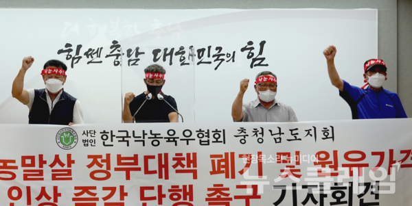 11일 오전 충남도청 프레스센터에서 열린 ‘낙농말살 정부·유업체 규탄 기자회견’. 사진=한국낙농육우협회