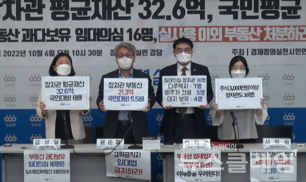 6일 오전 경실련 강당에서 열린 ‘윤석열 정부 장차관 41명 재산 분석 발표 기자회견’. 사진=경실련