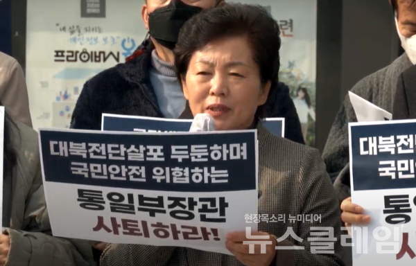 발언하는 양옥희 전국여성농민회총연합 회장