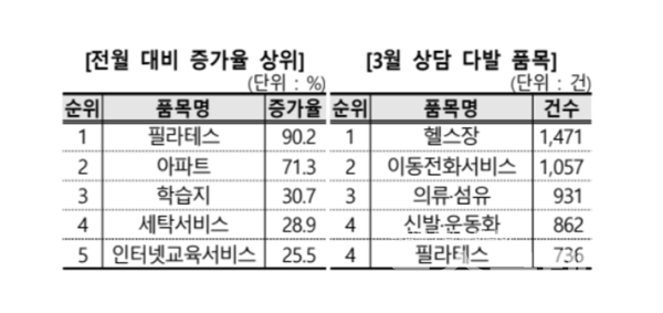 3월 상담 다발 품목. 사진=소비자원
