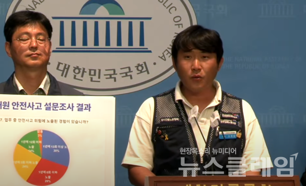 10일 오후 서울 여의도 국회 소통관에서 열린 '집배원 안전사고 설문조사 결과 발표 및 대책 촉구 마련 기자회견'