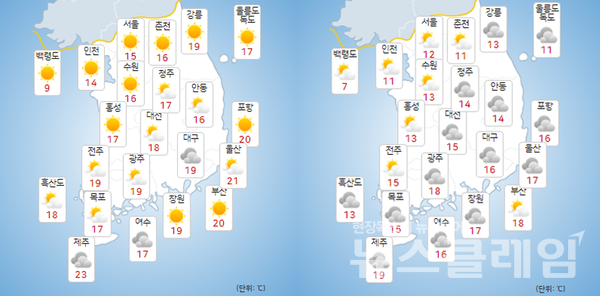 9일 10일 주말 기상청 일기예보