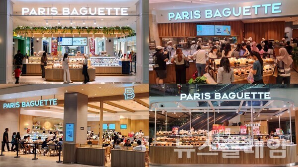 (좌측 상단부터 시계방향으로)파리바게뜨 인도네시아 파쿠원점, 인도네시아 선플라자점, 싱가포르 차이나타운점, 말레이시아 1우타마점. SPC 파리바게뜨