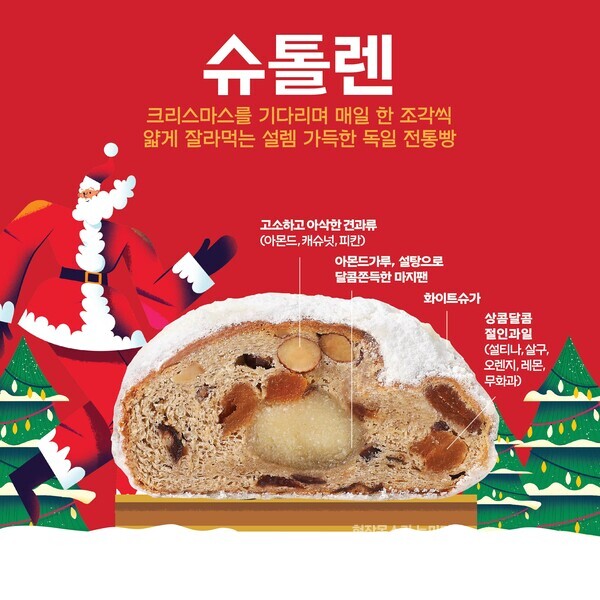 SPC(회장 허영인) 파리바게뜨가 다가오는 크리스마스를 맞아 독일의 전통 빵 ‘크리스마스 슈톨렌’을 선보인다. SPC 파리바게뜨