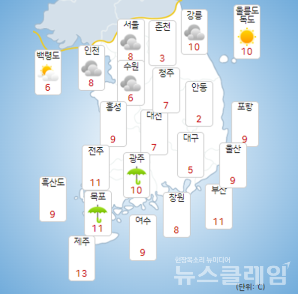 14일 오전 기상청 일기예보