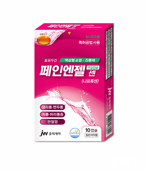 JW중외제약은 나프록센 소염진통제 ‘페인엔젤 센’의 제형 크기를 축소해 복용 편의성을 개선한 리뉴얼 제품을 출시한다고 6일 밝혔다. JW중외제약 제공