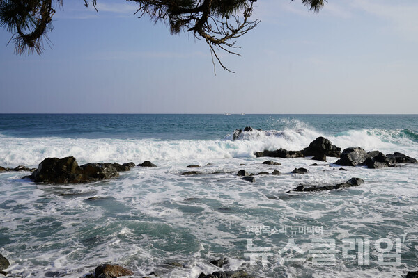 잔 바위가 흩어져 있는 바닷가에 밀려오는 파도가 부서지는 모습을 바라보는 동안 잠시 걷기를 잊었다. 사진=오근식 객원위원