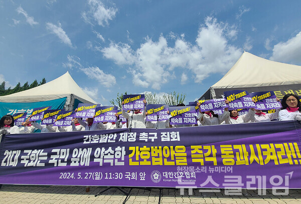 27일 오전 서울 여의도 국회 앞에서 개최된 '간호법안 제정 촉구 집회'. 사진=대한간호협회