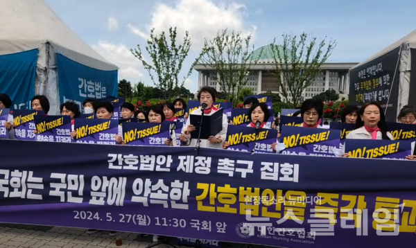 27일 오전 서울 여의도 국회 앞에서 개최된 '간호법안 제정 촉구 집회'. 사진=대한간호협회