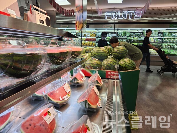 롯데마트 제타플렉스 잠실점 과일 매장에 진열된 조각 수박. 롯데쇼핑 제공