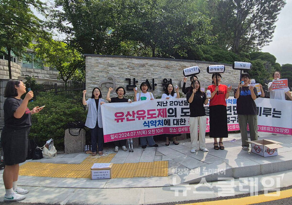 11일 오전 서울 삼청동 감사원 앞에서 열린 '유산유도제 도입 지연 책임에 식약처 국민감사 청구 기자회견'. 사진=한국성폭력상담소