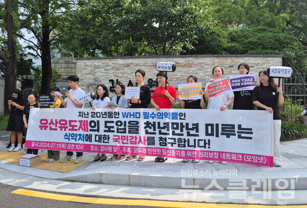 11일 오전 서울 삼청동 감사원 앞에서 열린 '유산유도제 도입 지연 책임에 식약처 국민감사 청구 기자회견'. 사진=한국성폭력상담소