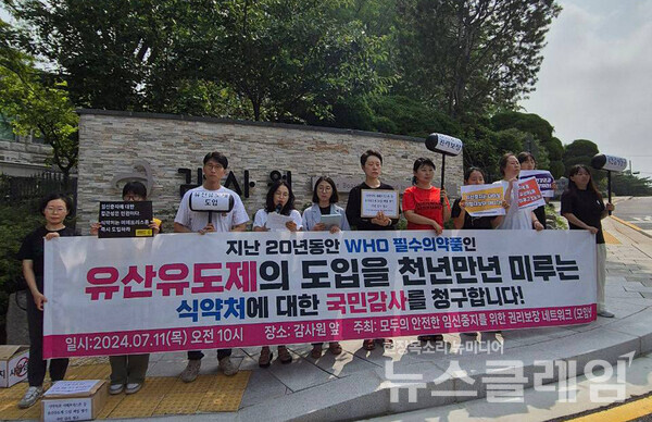 11일 오전 서울 삼청동 감사원 앞에서 열린 '유산유도제 도입 지연 책임에 식약처 국민감사 청구 기자회견'. 사진=한국성폭력상담소