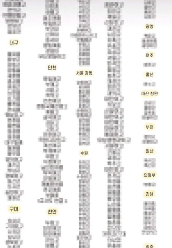 온라인상에서 공유되고 있는 전국 중·고교, 대학교 이름이 언급된 '딥페이크 피해자 명단'. 사진=SNS