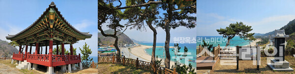 조선말 고종 때까지 이곳에 있던 망양정은 왕피천이 동해로 흘러드는 곳 가까이 솟은 작은 산위로 이전했다. 이곳 망양정 옛터엔 2015년 작은 정자를 짓고, 유허비와 망양정의 내력을 소개하며 이곳이 망양정이 있었던 터임을 알리고 있다. 사진=오근식 객원위원