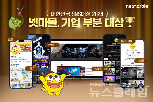 넷마블(대표 권영식, 김병규)은 한국소셜콘텐츠진흥협회가 주최한 ‘대한민국 SNS 대상 2024’에서 기업 부문 대상을 수상했다고 18일 밝혔다. 넷마블 제공
