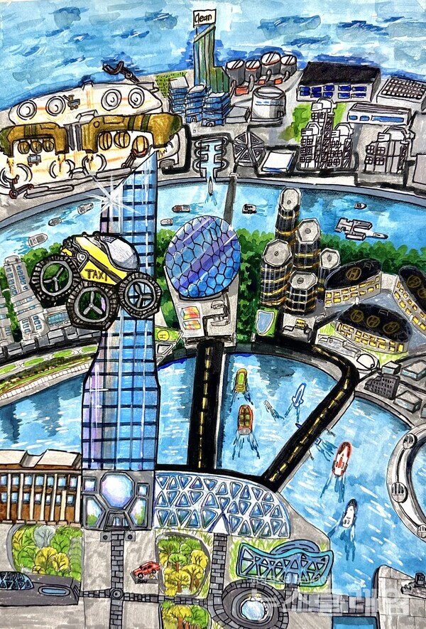 제8회 부총리 겸 교육부 장관상 수상자 조강현 어린이의 ‘이-프리 플로팅 시티(E-free Floating City)’ 작품. 현대차 제공