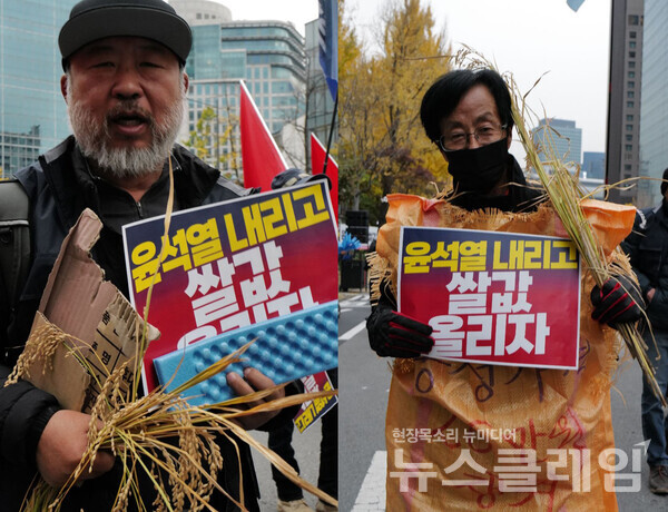 20일 오후 서울 중구 숭례문 앞에서 개최된 '농업파괴 농민말살 윤석열퇴진 전국농민대회·2차 퇴진총궐기'. 사진=최인기 빈민운동가