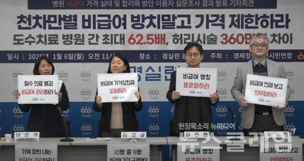 6일 오전 서울 종로구 경실련 강당에서 개최된 '병원 비급여 가격 실태 및 합리화 방안 이용자 설문조사 결과 발표 기자회견'. 사진=경실련