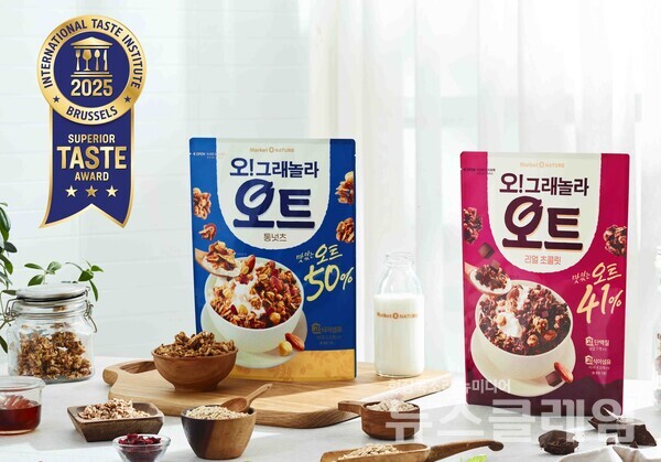 오리온(대표이사 이승준)은 식사 대용식 브랜드 ‘마켓오네이처’의 오트 특화 제품 오!그래놀라 오트 ‘통넛츠’, ‘리얼초콜릿’ 2종이 2025 ITI 국제식음료품평회에서 ‘국제 우수 미각상’ 최고 등급인 3스타를 수상했다고 20일 밝혔다. 오리온 제공