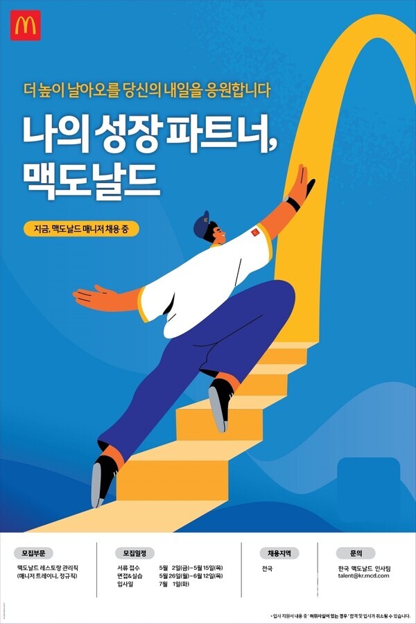 한국맥도날드(대표 김기원)는 전국 매장에서 근무하는 ‘매니저 트레이니’ 직무를 모집한다고 23일 밝혔다. 한국맥도날드 제공