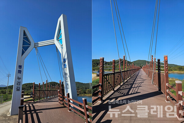 적당히 핀 산국을 따며 방풍림 안으로 걷다가 만난 북천철교다. 일제강점기에 양양과 원산을 잇는 동해북부선 철길이다. 6.25 전쟁 때 북한군의 전쟁물자 수송로를 차단하기 위해 폭파한 후 60여 년 동안 방치되어 있다가 2011년 자전거와 도보 전용 다리로 재건되었다. 사진=오근식 객원위원