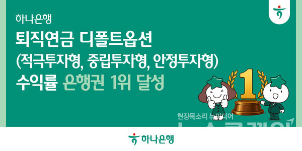 하나은행(은행장 이호성)은 올해 1분기 말 기준 퇴직연금 디폴트옵션(사전지정운용제도) 총 4개 부문(적극투자형·중립투자형·안정투자형·안정형) 중 3개 부문인 적극투자형·중립투자형·안정투자형 연간 수익률이 모두 은행권 1위를 달성했다고 13일 밝혔다. 하나은행 제공