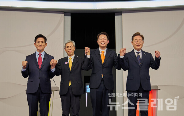 (왼쪽부터)김문수 국민의힘·권영국 민주노동당·이준석 개혁신당·이재명 더불어민주당 대선 후보. 사진=이재명 페이스북