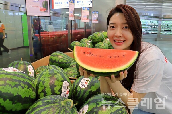 롯데마트 제타플렉스 서울역점에서 AI 수박을 홍보하는 모델. 롯데쇼핑 제공