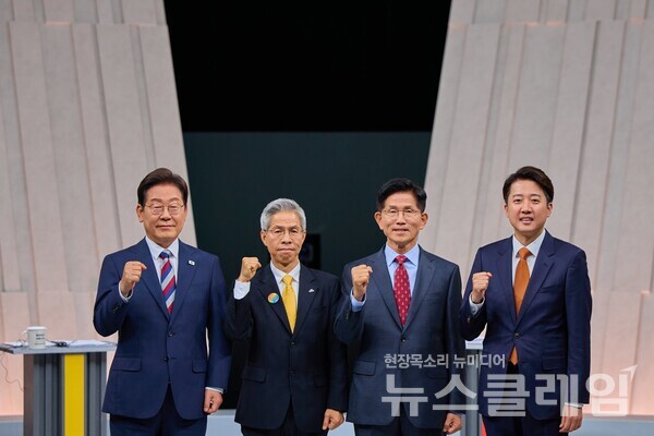 (왼쪽부터)이재명 더불어민주당, 권영국 민주노동당, 김문수 국민의힘, 이준석 개혁신당 대선 후보. 사진=더불어민주당