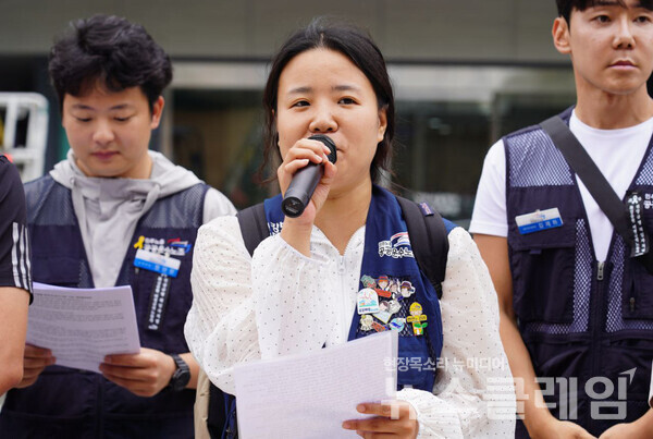 26일 오전 국정기획위원회 앞에서 개최된 '628 공공운수노조 비정규직 노동자들이 투쟁하는 이유' 기자회견. 사진=공공운수노조