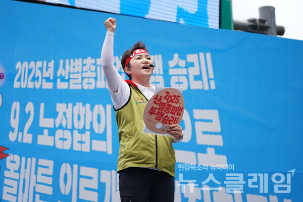 2일 오후 세종대로 숭례문 앞에서 진행된 '보건의료노조 총력투쟁 결의대회'. 사진=보건의료노조