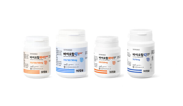 바이오탑 시리즈. (왼쪽부터)바이오탑 하이 포르테, 디 포르테, 하이 듀얼, 디 듀얼. 한올바이오파마 제공