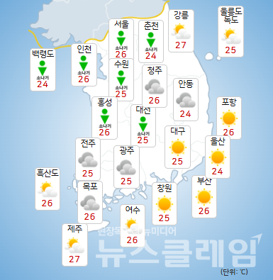 기상청 일기예보에 따르면 29일 중부지방은 대체로 흐리겠고, 남부지방과 제주도는 가끔 구름많겠다. 사진=기상청
