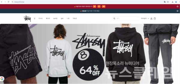 최근 알로, 스투시 등 유명 의류 브랜드를 사칭하는 ‘가짜’ 온라인 사이트가 우후죽순 생겨나 피해를 입는 소비자가 늘고 있다. 구매를 유도하는 사기사이트 화면. 사진=소비자원