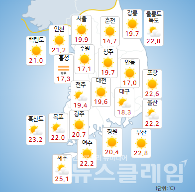 기상청 일기예보에 따르면 11일 아침까지 충청권과 남부내륙을 중심으로 짙은 안개가 끼는 곳이 있겠고, 밤까지 제주도에 가끔 비가 내리는 곳이 있겠다. 사진=기상청