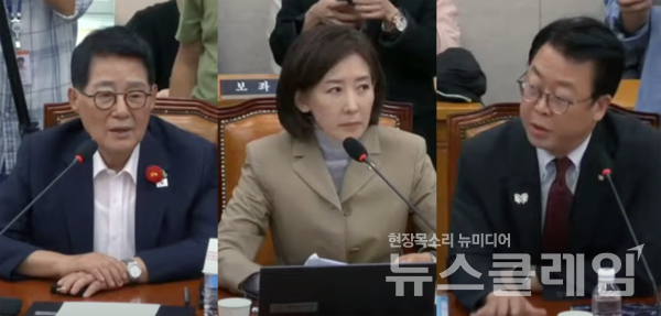 16일 오전 서울 여의도 국회에서 열린 법제사법위원회 전체회의에서 참석한 민주당 박지원 의원, 국민의힘 나경원 의원, 곽규택 국민의힘 의원. 사진=국회방송 갈무리