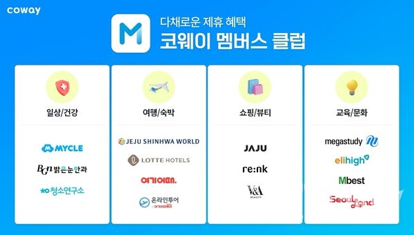 코웨이(대표 서장원)가 고객 전용 멤버십 서비스 ‘코웨이 멤버스 클럽’을 선보인다. 코웨이 제공