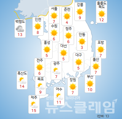 기상청 일기예보에 따르면 목요일인 30일까지 전국 내륙을 중심으로 낮과 밤의 기온차가 15도 안팎으로 크겠다. 사진=기상청