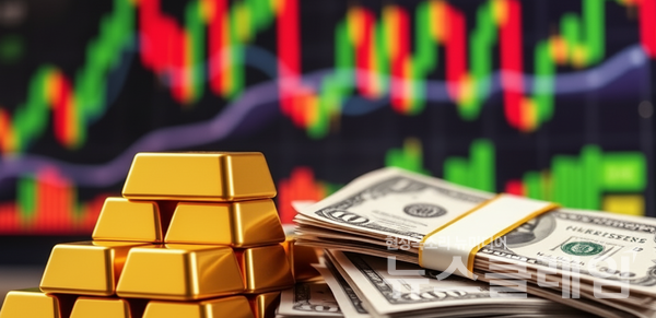 5일 오후 1시 50분, 위험회피 심리가 금융시장을 뒤흔들면서 원·달러 환율이 1450원선에 육박하고 국제 금 가격은 하락세를 보였다. 뉴스클레임DB