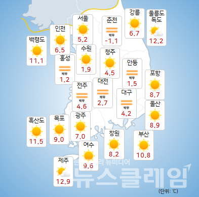 기상청 일기예보에 따르면 14일 오전까지 충청권과 전라권, 경북권내륙, 경남서부내륙을 중심으로 짙은 안개가 끼는 곳이 있겠다. 사진=기상청